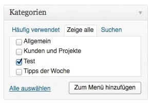 Im nächsten Schritt musst Du die gewünschte Kategorie nur noch dem Menü hinzufügen. Screenshot: S. Cantzler