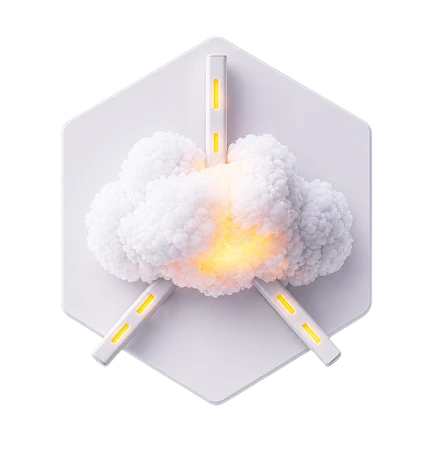 Weiße sechseckige Platte mit drei LED-Streifen um eine zentrale flauschige Wolke, die orange Licht ausstrahlt.