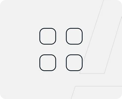 Vier abgerundete Quadrate in 2x2-Anordnung auf hellem Hintergrund.
