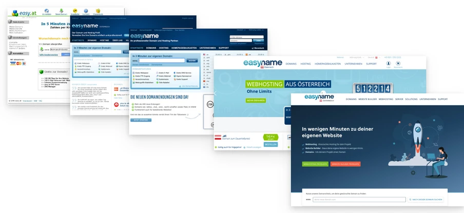 Überlappende Screenshots mehrerer Webseiten-Templates in Blau und Weiß, mit Navigationsmenüs und Textblöcken.