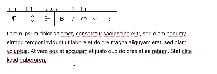 Screenshot eines Texteditors mit Toolbar oben; darunter Lorem ipsum, einige Wörter rot unterstrichen.